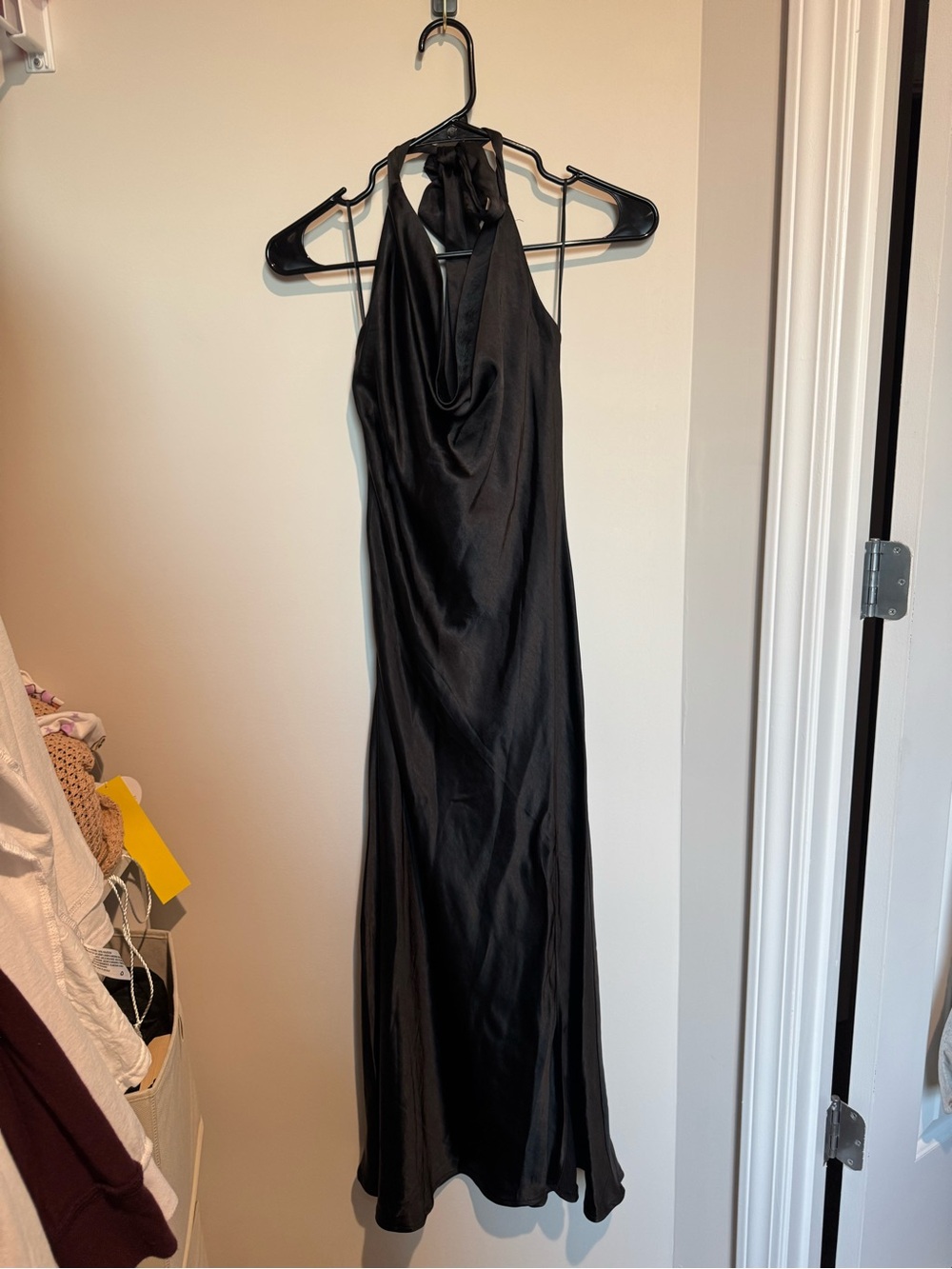 Altar'd State Black Satin Halter Maxi Dress